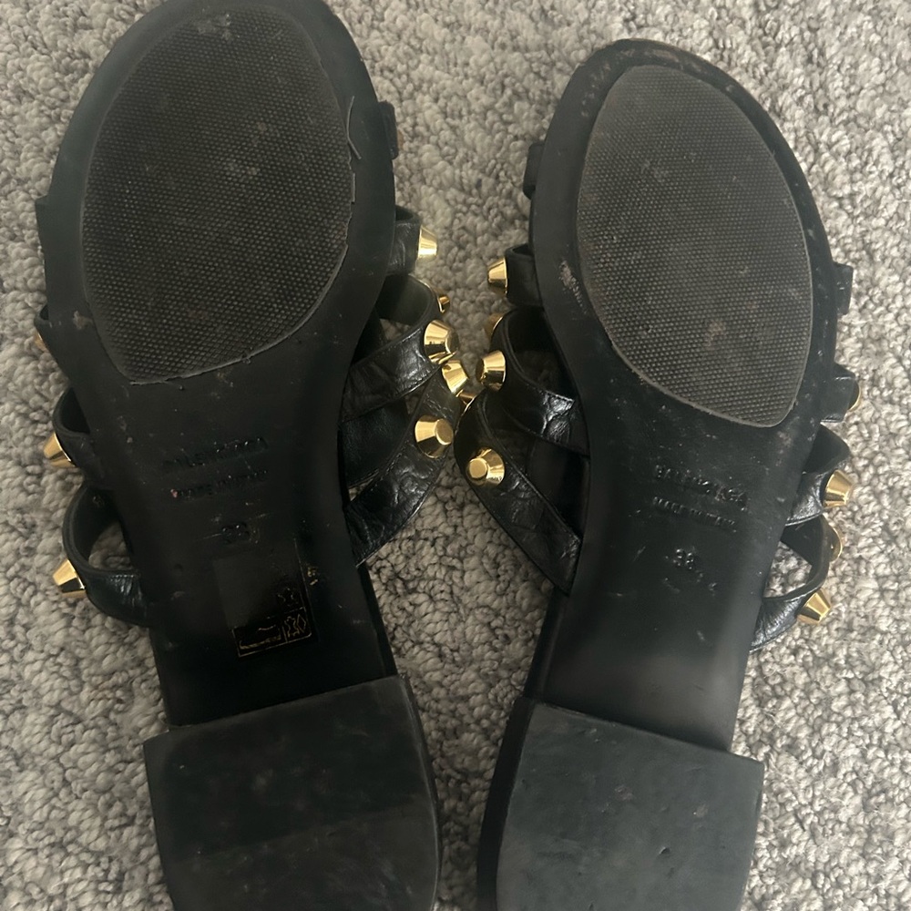 BALENCIAGA Agneau Black and Gold Studded Women's Sandals, Size 38~ - Picture 6 of 7